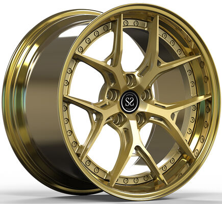 メルセデスE220 2003年式用 19x9.5 2ピース鍛造ホイール ゴールドディスク＆ポリッシュゴールドリップ